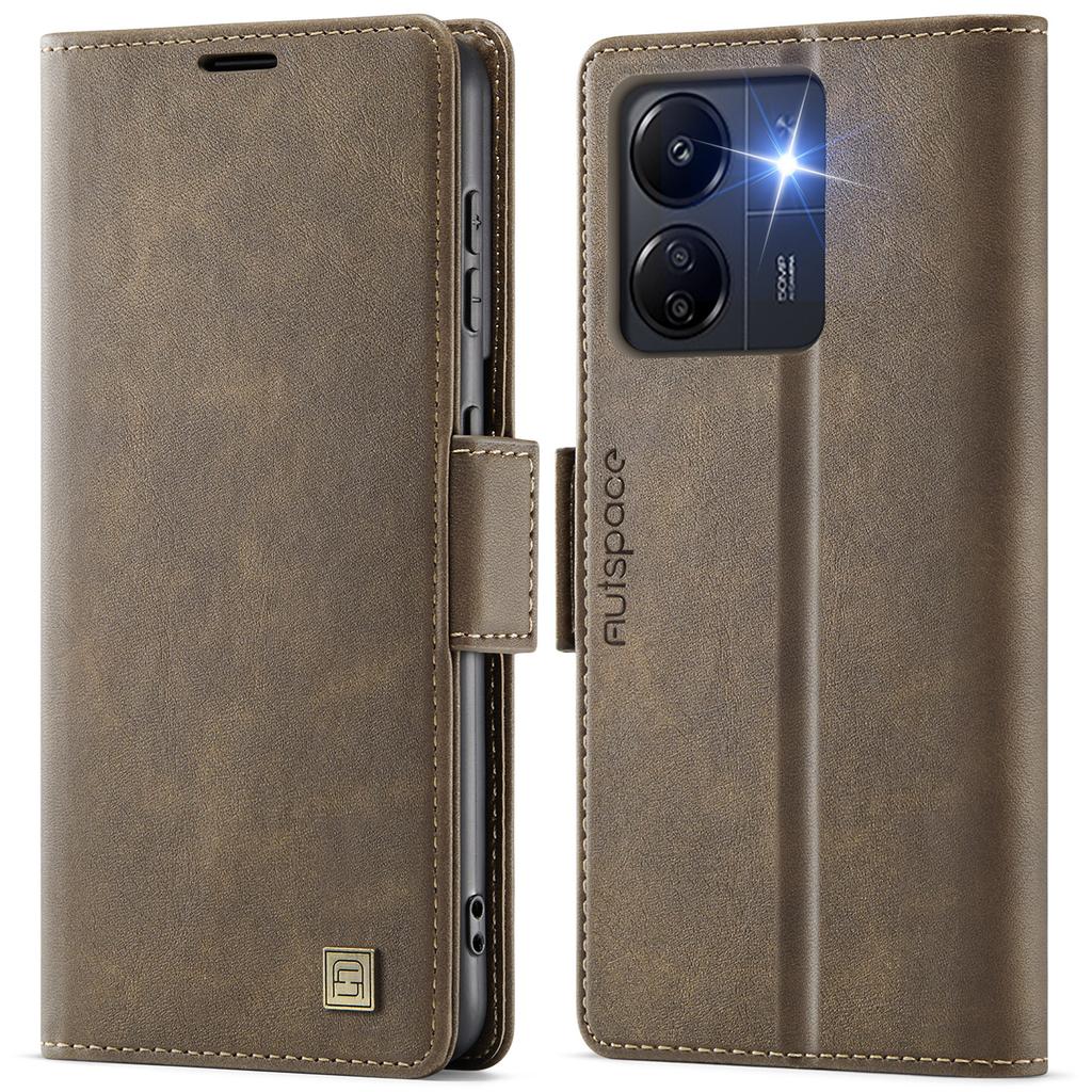 For Xiaomi Poco C65 4G/Xiaomi Redmi 13C 4G Case AUTSPACE A11 RFID Blocking Retro Leather Cell Phone Wallet Cover