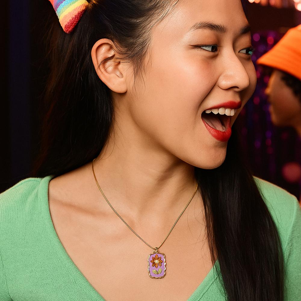 Dripping Oil Stainless Steel Chain Necklace Flower Clavicle Chain Sunflower Enamel Necklace  Girls