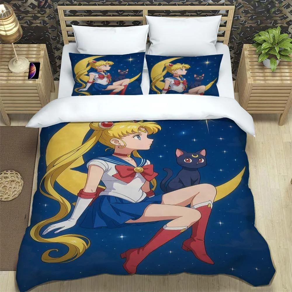 New Kawaii Sailor Moon Duvet Cover Pillowcase Bedding Set Adult Boy Bedroom Decoration Children Gift Single Double Large Size
