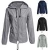 Women Outdoor Camping Thin Waterproof Zip Up Hooded Jacket Solid Color Raincoat