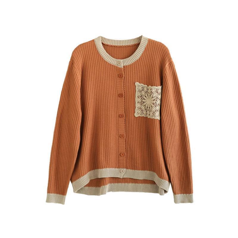 Художественный ретро женский вязаный свитер однобортный контрастный цвет круглый вырез женский кардиган свитер