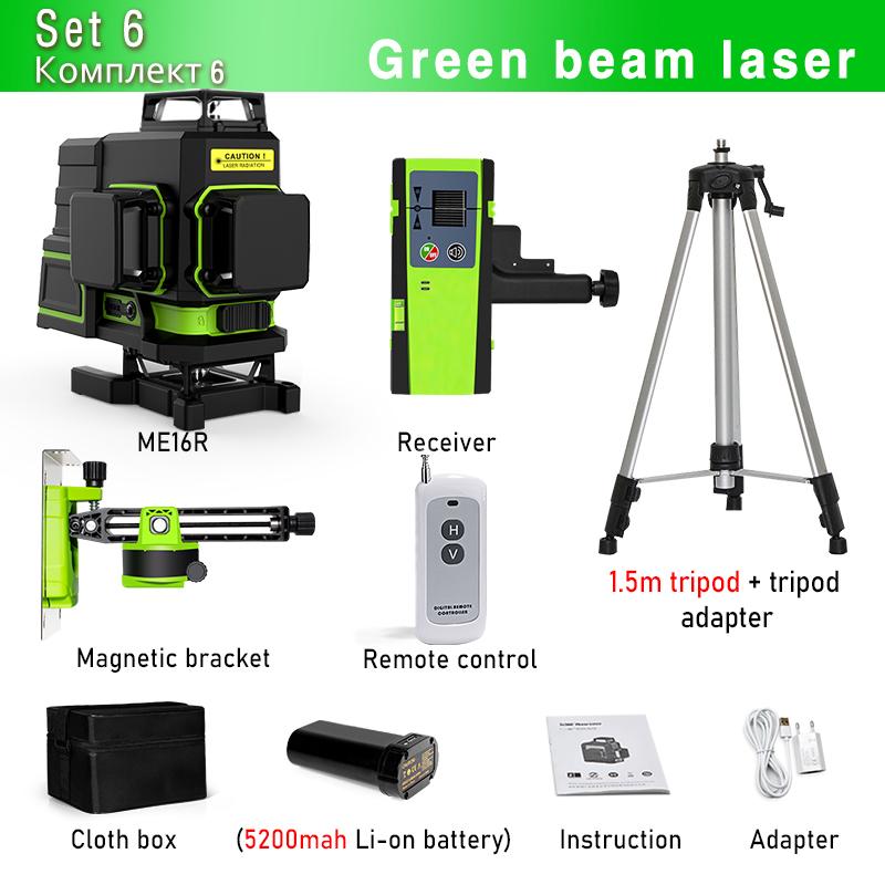 CLUBIONA Обновленный 4D 16-линейный лазерный уровень с зеленым лучом, самовыравнивающийся пульт дистанционного управления
