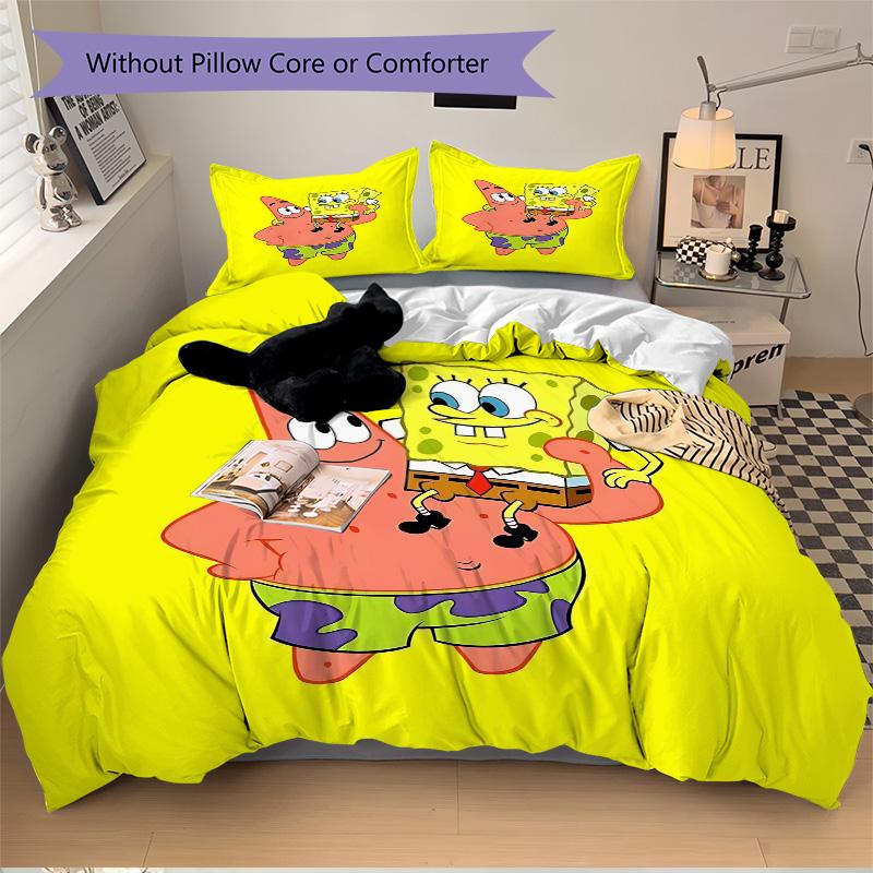 Spongebob Patrick'S Adventure Print 3Pcs Bedding Setduvet Cover With 2 Bedropillowcase Home Birthday Gift