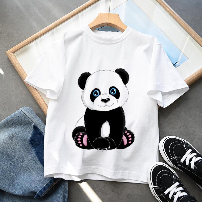 Cute Panda Printed Dinosaur T-shirt For Boys Girsl Summer Outfit Tops Kids Casual T Shirt Kawaii Children Short Sleeve Clothes