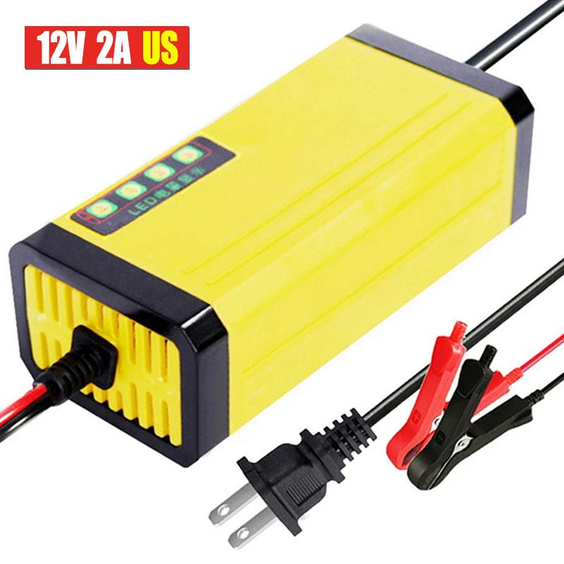 Motorcycle Battery Charging 12V 2A LED Display Smart Battery Charger EU/US Plug Pulse Repair Power Supply Current Voltage Adjust