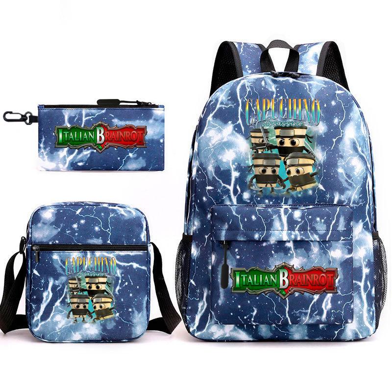 Tongtongsahur Cartoon Primary School Students Backpack Three-piece Set Abstract Foreign Shanhaijing Children's Schoolbag L