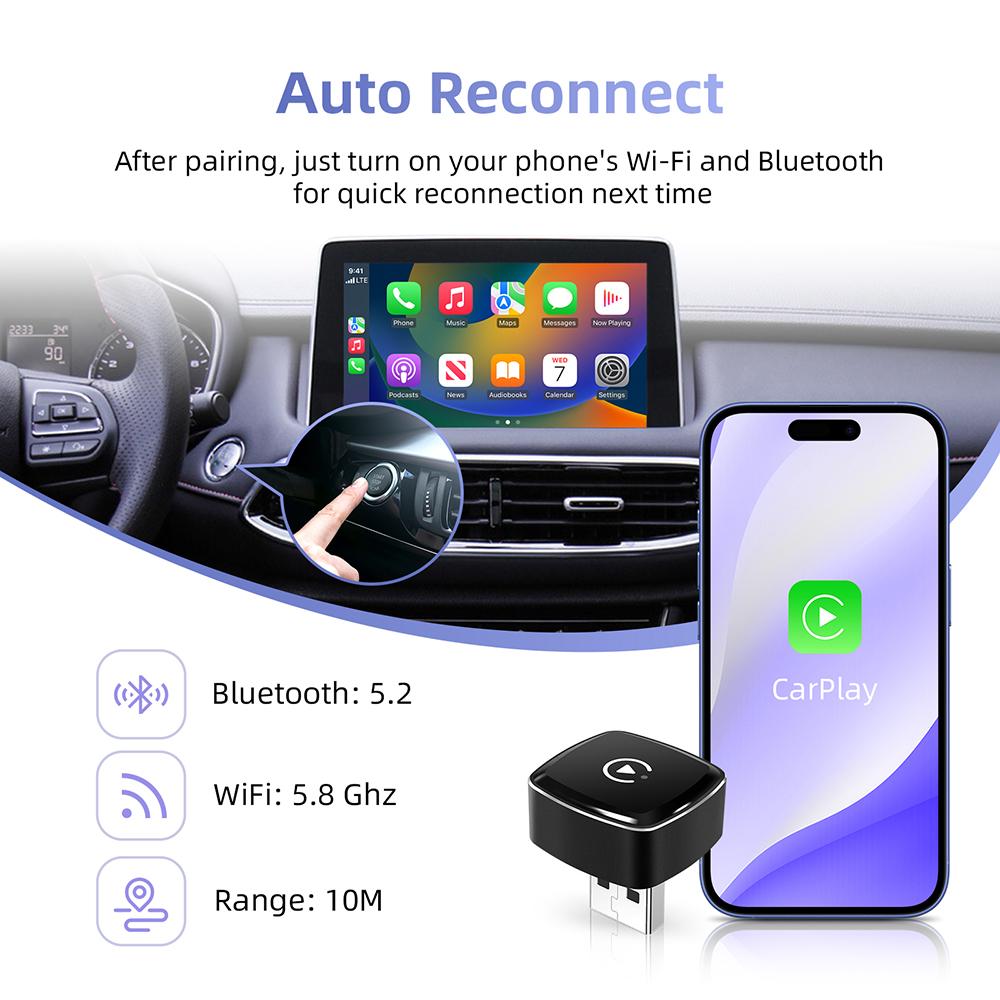 Беспроводной адаптер 2 В 1 CarPlay Android Auto, проводной адаптер CarPlay для iPhone, беспроводное управление, Plug & Play CarPlay