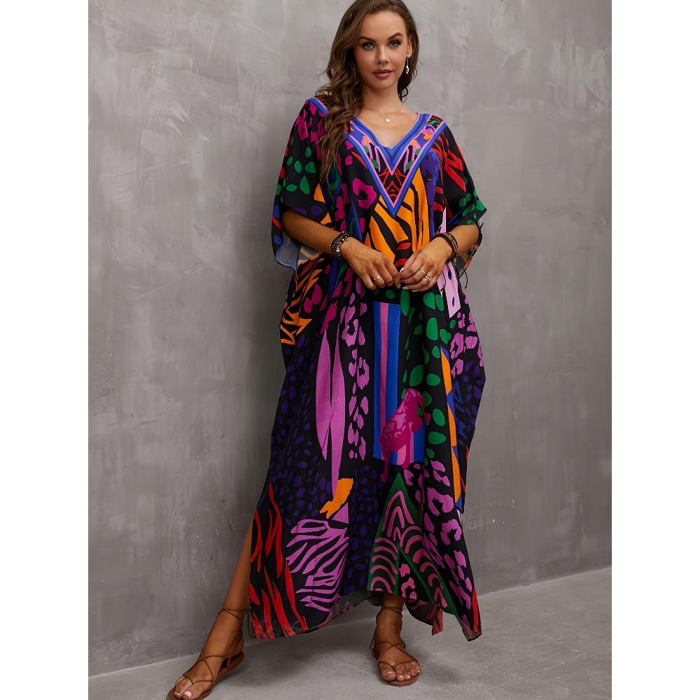 Богемное свободное красочное платье, повседневное платье для отпуска на каждый день летом и весной, женская одежда