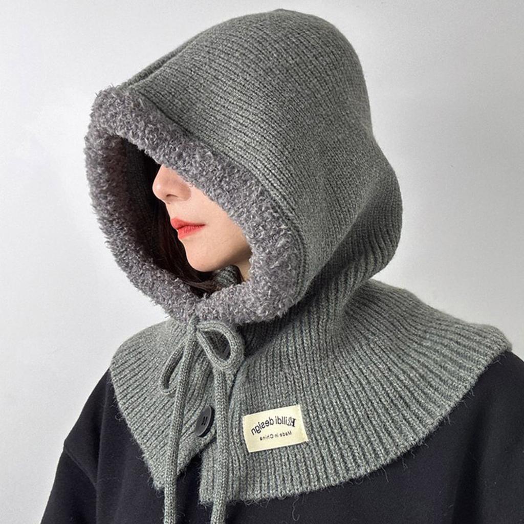 Мягкая Теплая Балаклава Шапка Вязаный Капюшон Шарф Шапка для Лыж Пеших Прогулок Универсальная Женская Ветрозащитная Шаль-Шапка с Защитой Шеи