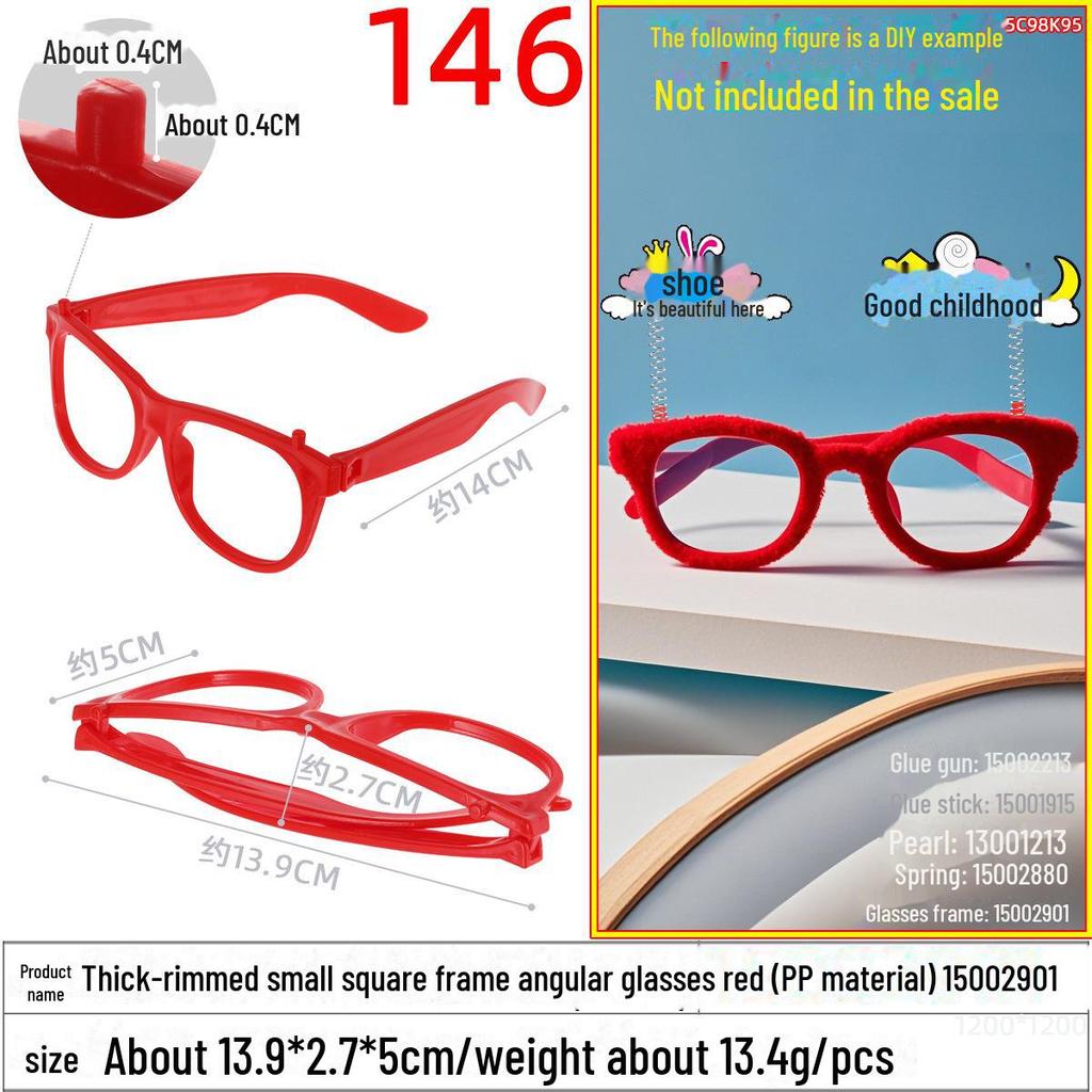 Children's Red and Black Round Horn-Rimmed Glasses Frame for Christmas DIY Fun
