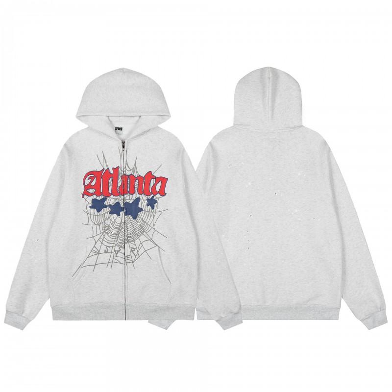 Sp5der Letter Print Hooded Sweatshirt Unisex Oversized Cotton Pullover Fall Casual Wear