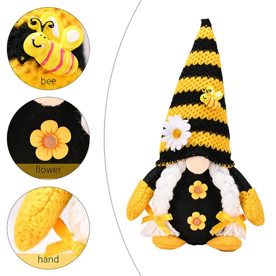 Good Luck Gnome Ornament Bee Day Themed Sunflower Decor Plush Doll Gnome Figurine Centerpiece Festive Bee Party Decoration