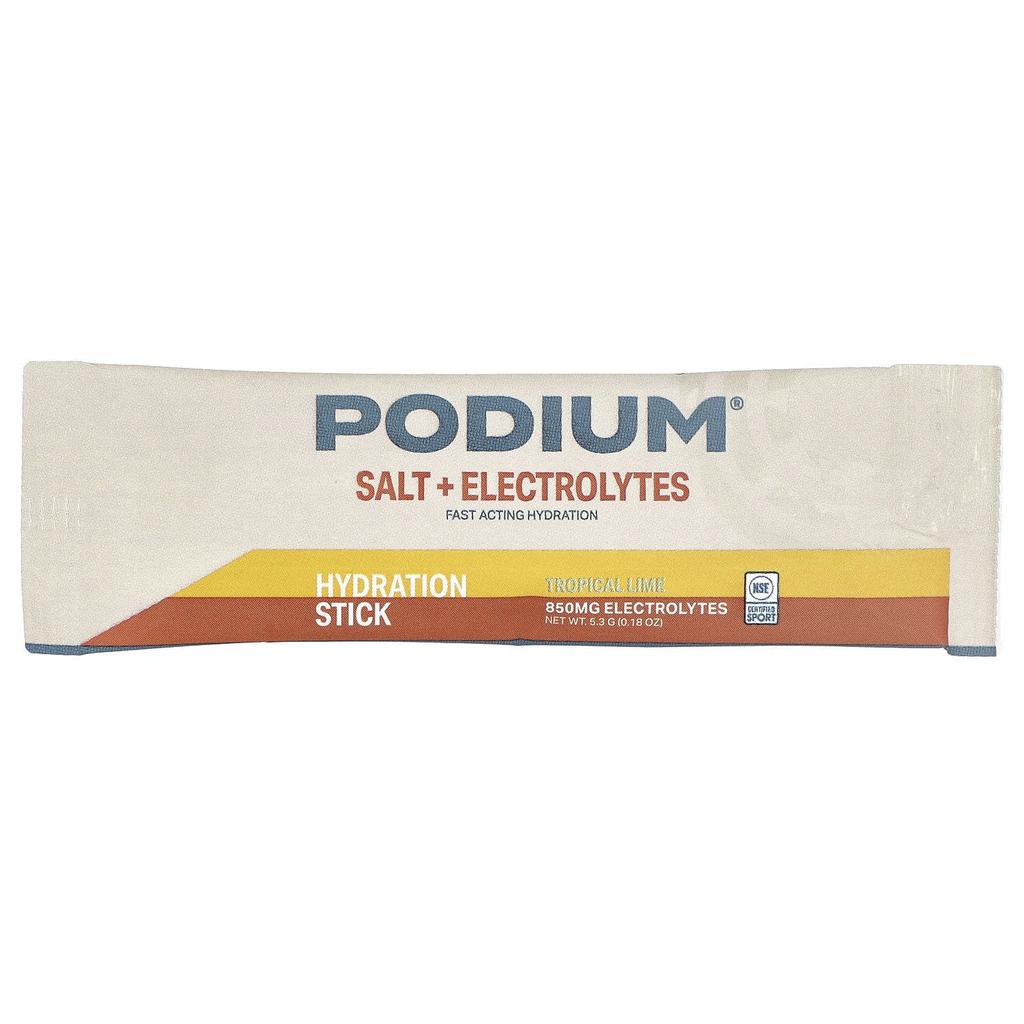 Podium Nutrition, Salt + Electrolyte, Hydration Stick, Tropical Lime, 6 Sticks, 31.8g (1.12oz)