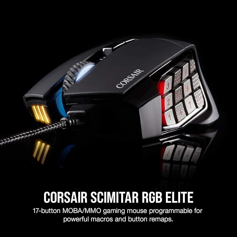 Corsair Scimitar RGB Elite Wired MOBA/MMO Gaming Mouse – 18,000 DPI – 17 Programmable Buttons – iCUE Compatible – PC, Mac, PS5, PS4, Xbox – Black