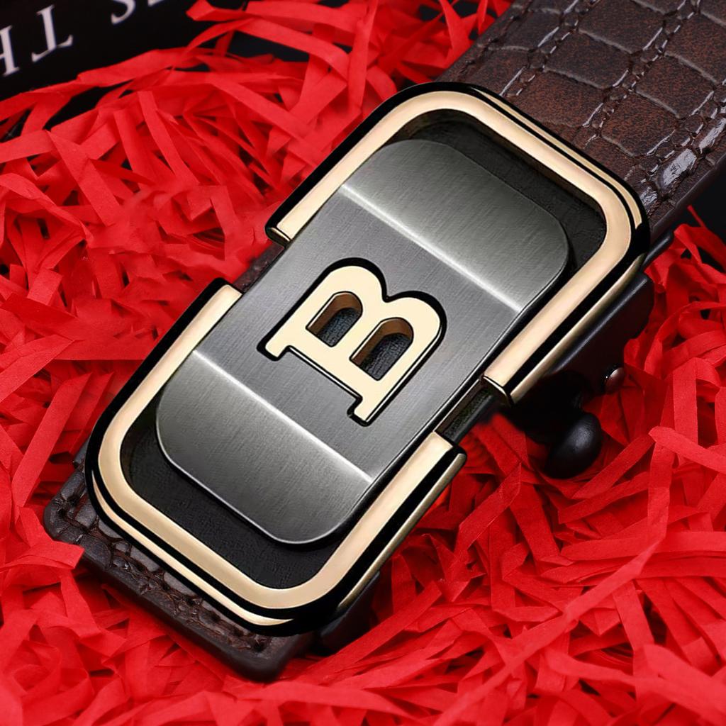 Men's Leather Belt Automatic Buckle Cattlehide Leather Fashion Business Elite Men's Pants Belt Versatile Casual Crocodile Pattern Belt