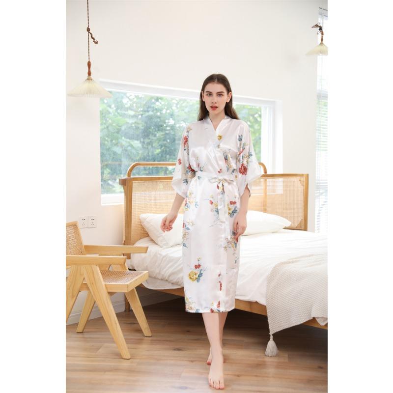 Женский комплект ночной сорочки с принтом пионов, длинный халат и кардиган-кимоно, удобная домашняя одежда, утренний халат для подружки невесты