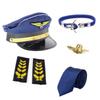Flight Captain Outfits Captain Hat Uniform Epaulettes Neck Tie Halloween Stewardess Costume Flight Attendant Cosplay Set