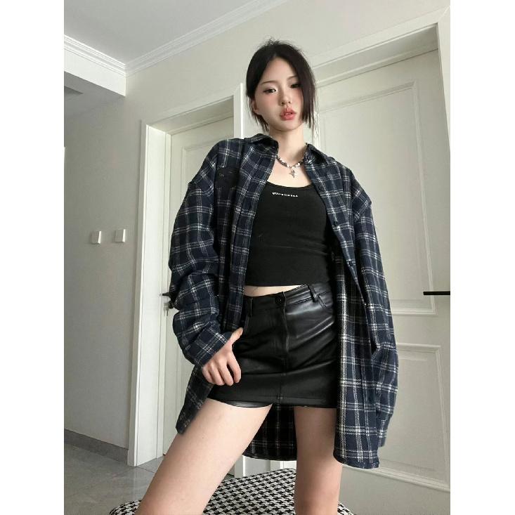 Пальто-рубашка в клетку, женская рубашка в корейском стиле на раннюю весну, свободная универсальная рубашка с длинным рукавом, ретро-темперамент, повседневные верхние топы