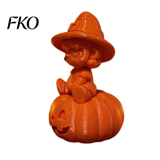 Desktop Pumpkin Girl Decor 3D Printed Figurine, Spooky Witch Statue, Halloween Decoration Sitting on Ornament for Party Carved
