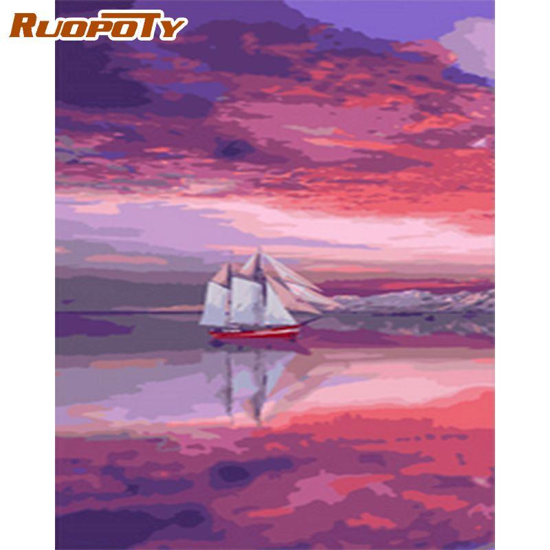 RUOPOTY Розовый пейзаж DIY картина по номерам акриловая краска по номерам пейзаж настенная живопись на холсте для хобби искусство 40x50 см