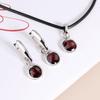Серебро 925 пробы, серебряный кулон, ожерелье, серьги, комплект ювелирных изделий, оправа безеля, красный гранат, натуральный драгоценный камень, простой дизайн для женщин, хороший подарок