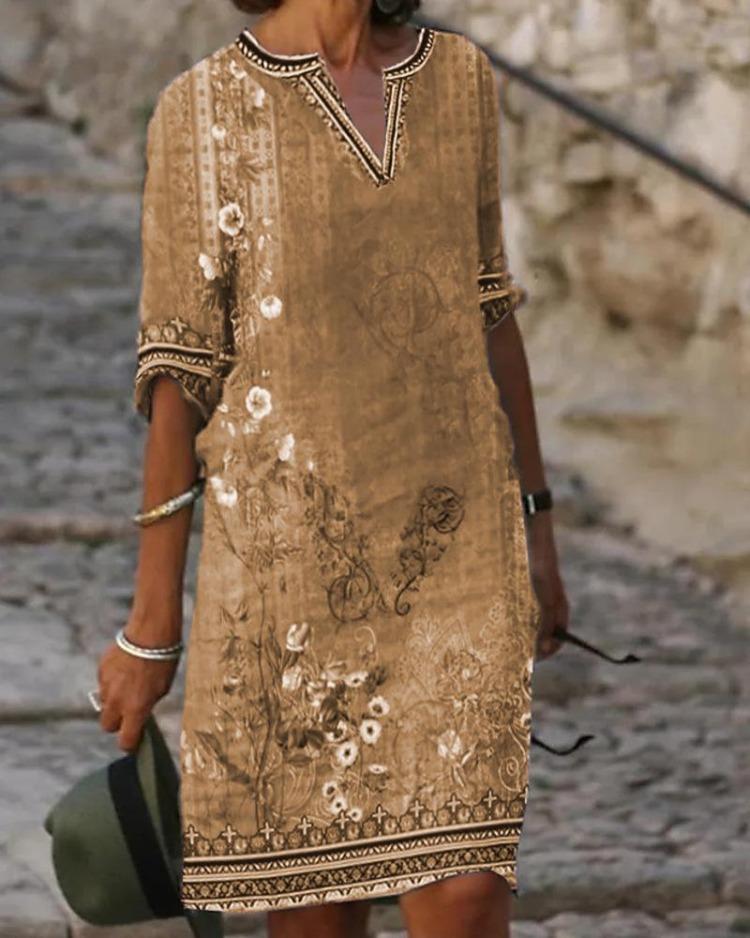 Женское повседневное платье с V-образным вырезом и принтом, этнический стиль, весна-лето