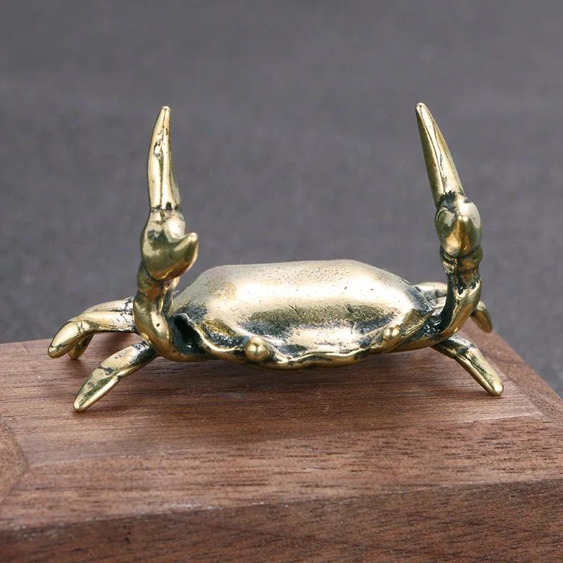 Creative Solid Brass Crab Small Statue Ornament Copper Handmade Antique Animal Mini Figurines Office Desk Decor Home Decorative
