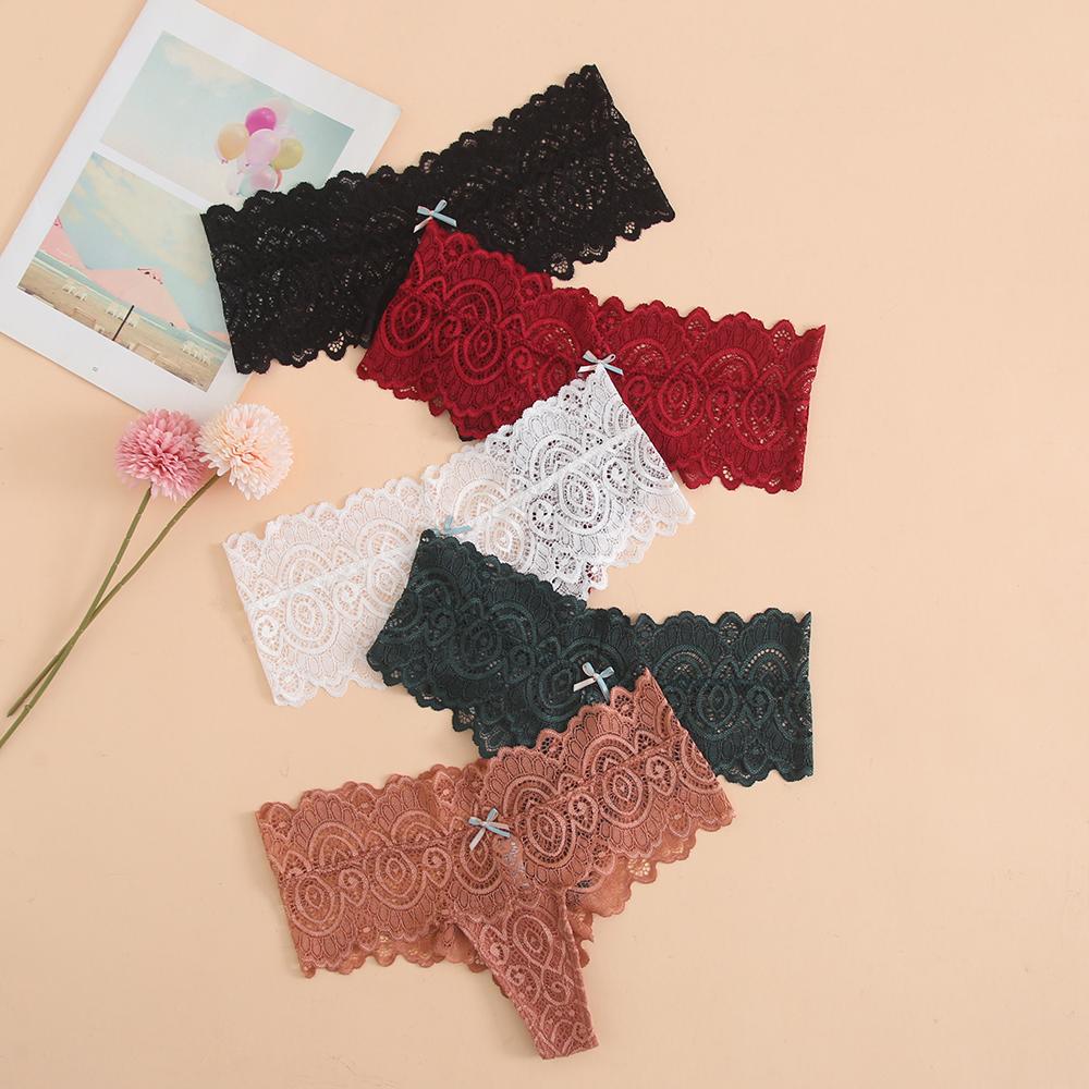 Women Middle Waist Lace Panties Boxer T-back Thongs Ladies G-String Underpants