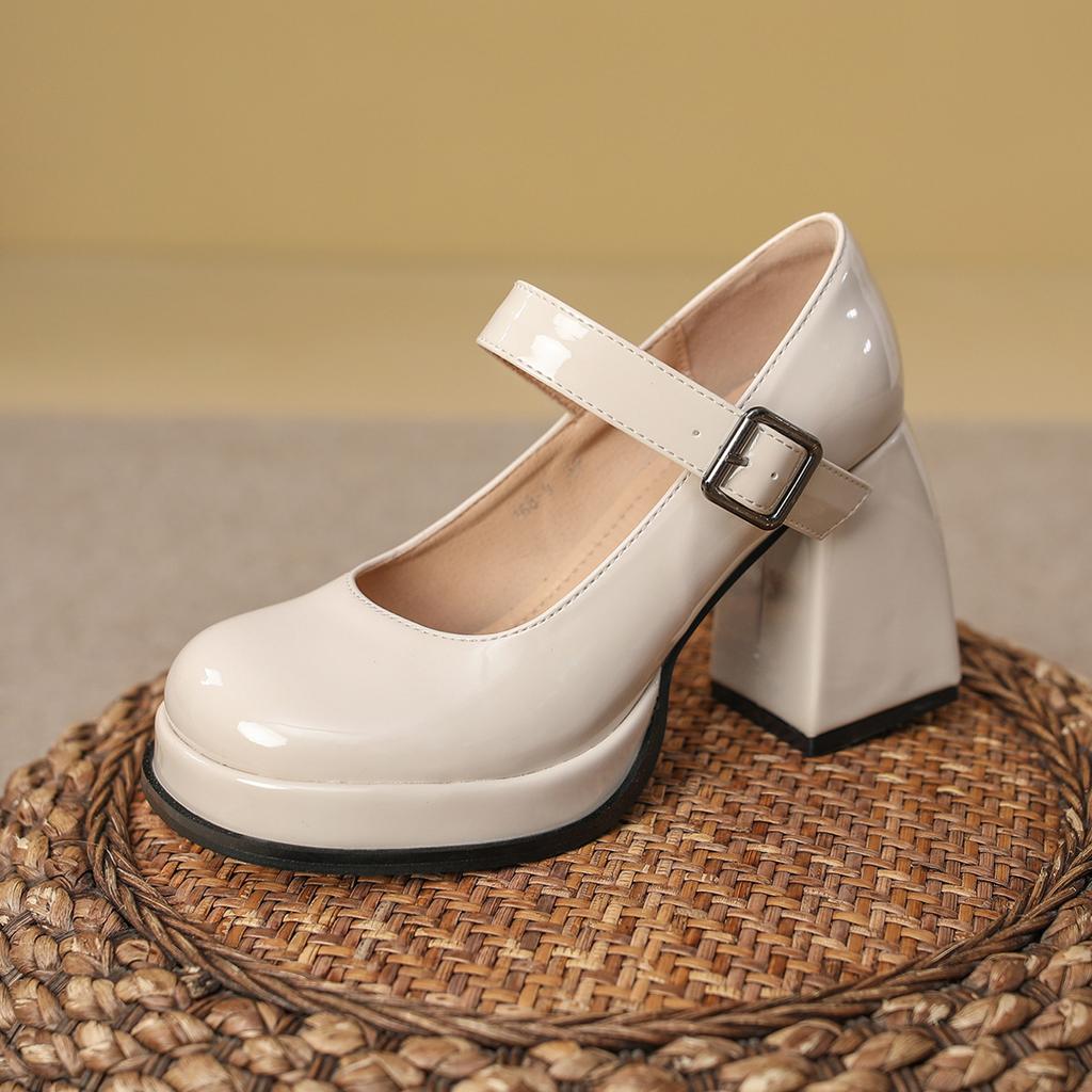 Женские туфли на высоком толстом каблуке, ретро туфли Мэри Джейн, платформа, водонепроницаемая подошва, круглый носок, маленькие кожаные туфли в японском стиле JK лоли