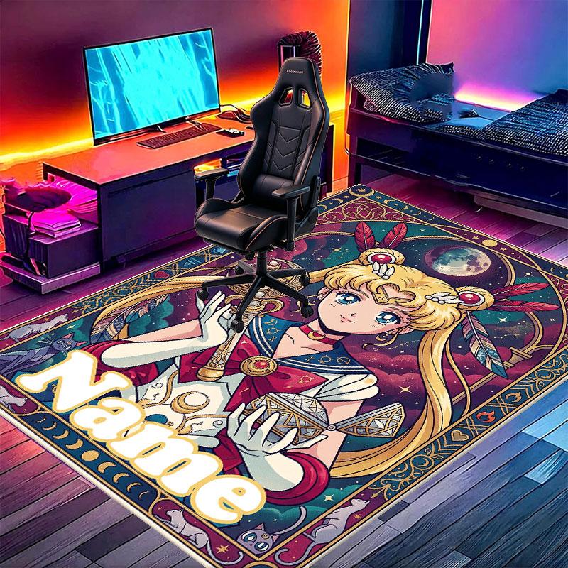 Custom Name Personalized Sailor Moon Print Carpet, Versatile Home Decor Rug, for Playroom, Apartment, Balcony, Entryway, Hallway Gift