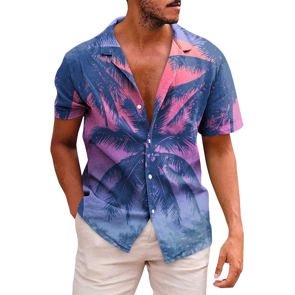 Men's Hawaiian Printed Button Short Sleeve Shirts Men's Casual Fashion Short Sleeve Shirts