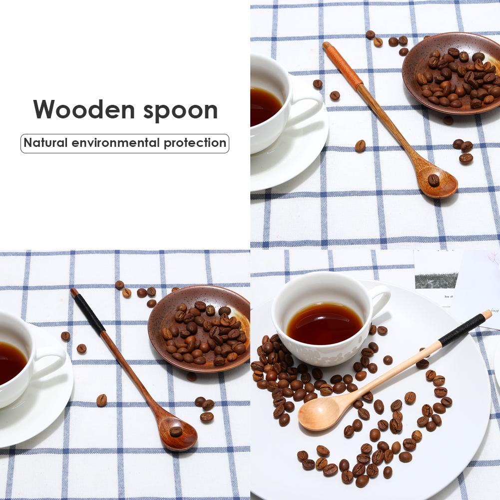 Long Handle Spoon Wood Rice Soup Dessert Coffee Tea Mixing Kitchen Tableware