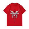 Men's 100% Cotton Crew Neck Short Sleeve T-Shirt, Seraphim Angel Wings Sacred Star Cross Print Casual Comfortable Tee for Daily Street Wear