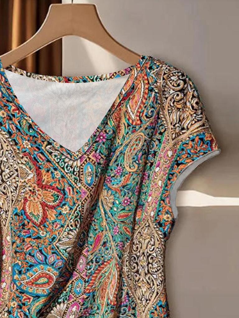 Летний топ с V-образным вырезом и завязками, с узором пейсли: Европейская и американская мода
