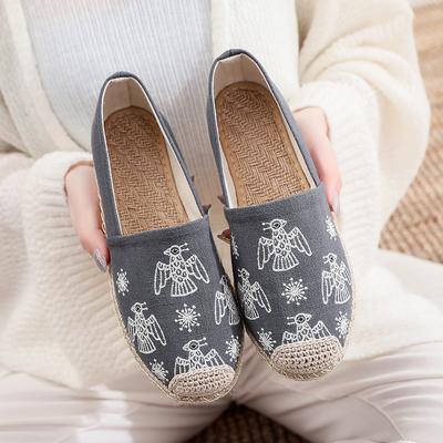 Весенние и летние повседневные женские туфли, низкие туфли из ткани с вышивкой по льняному краю, свежие и дышащие прошитые туфли для рыбалки