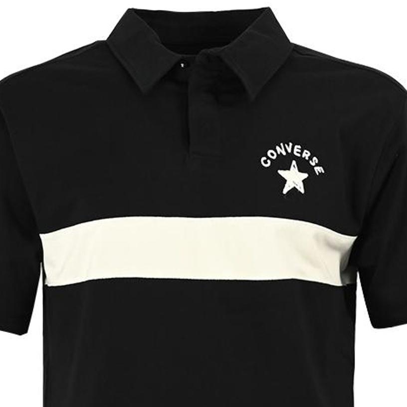 Converse Colorblock Logo Polo Shirt Asia Sizing 'Black White' Men's 10024880-A02