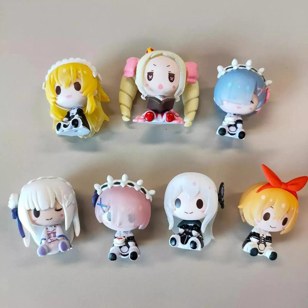 Милая фигурка Рем из Re Zero Мини-статуэтка Эмилии Рам Кавайное аниме Re:Нулевая Фигурка Скульптура Украшение для Дома Орнамент Аксессуары для Стола