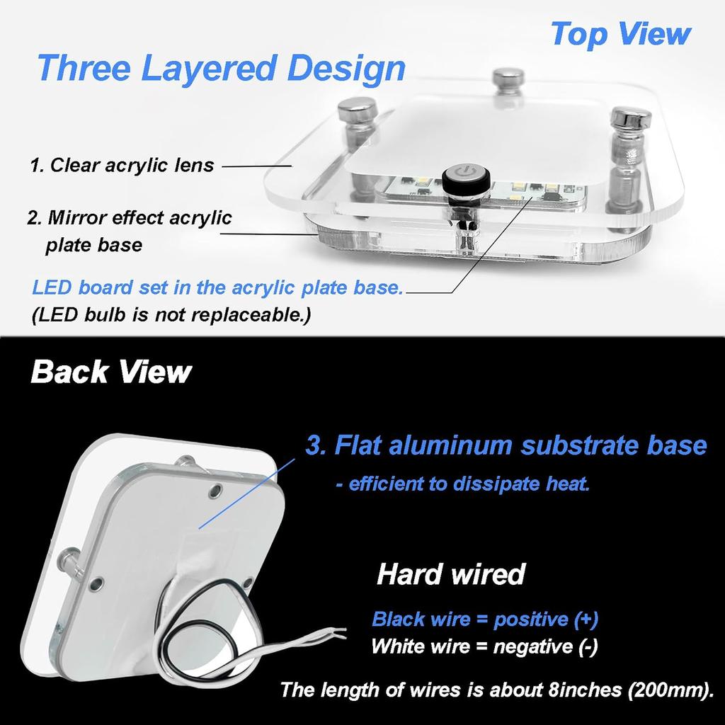 Dream lighting RV Interior Light - 3.5 inch LED Square Ceiling Light Fixture with Switch - 12V Under Cabinet Light with Crystal Lens - 6000K White