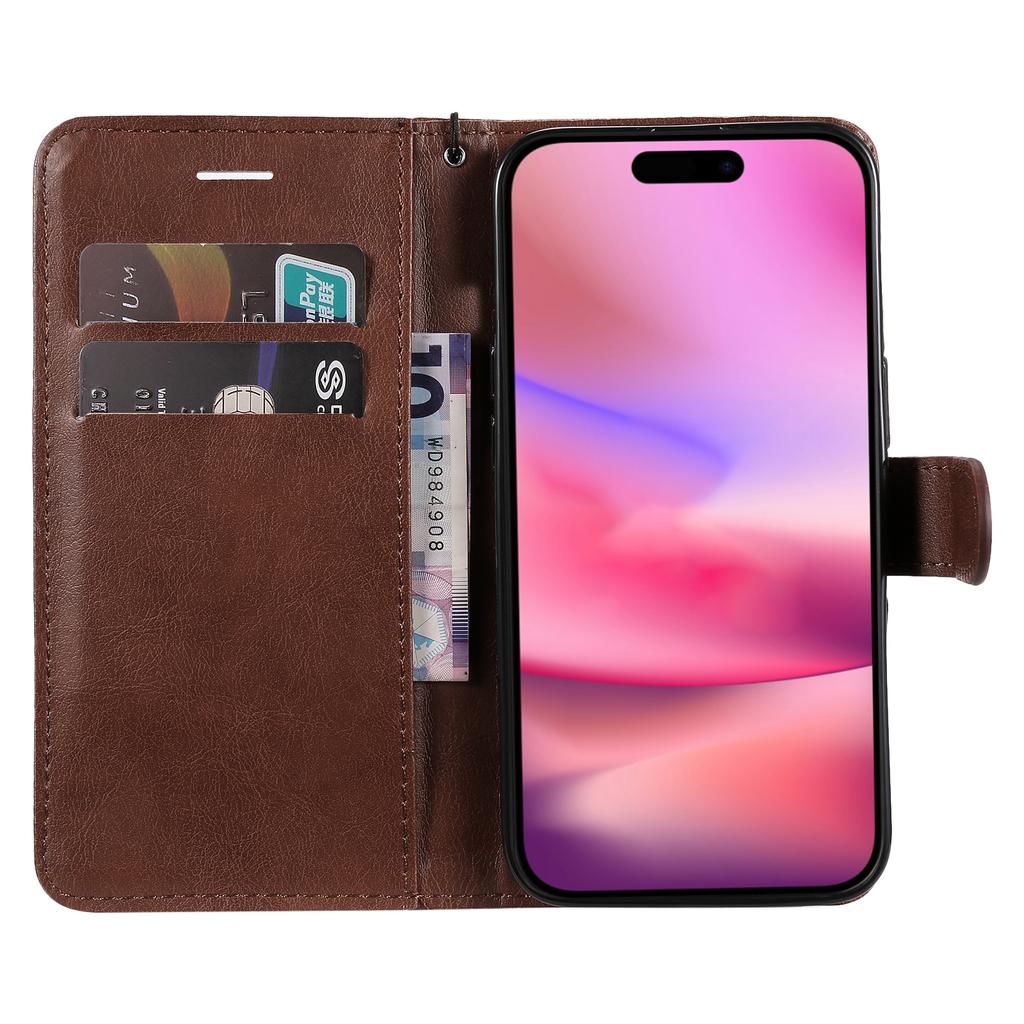 Для iPhone 16 Чехол Однотонный Кожаный Мобильный Чехол Кошелек Подставка с Ремешком