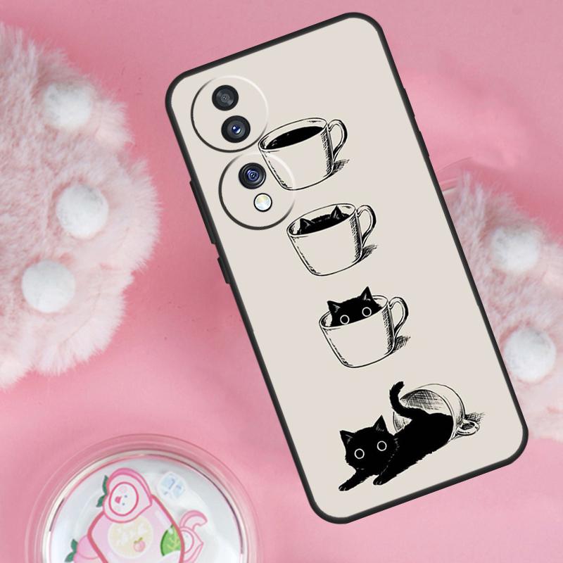 Милый Чехол для Телефона с Кошкой и Кофе для Honor Magic 7 5 6 Lite Pro Honor 200 Pro 50 70 90 X9b X9a X8b X8a X8 X9 X9c