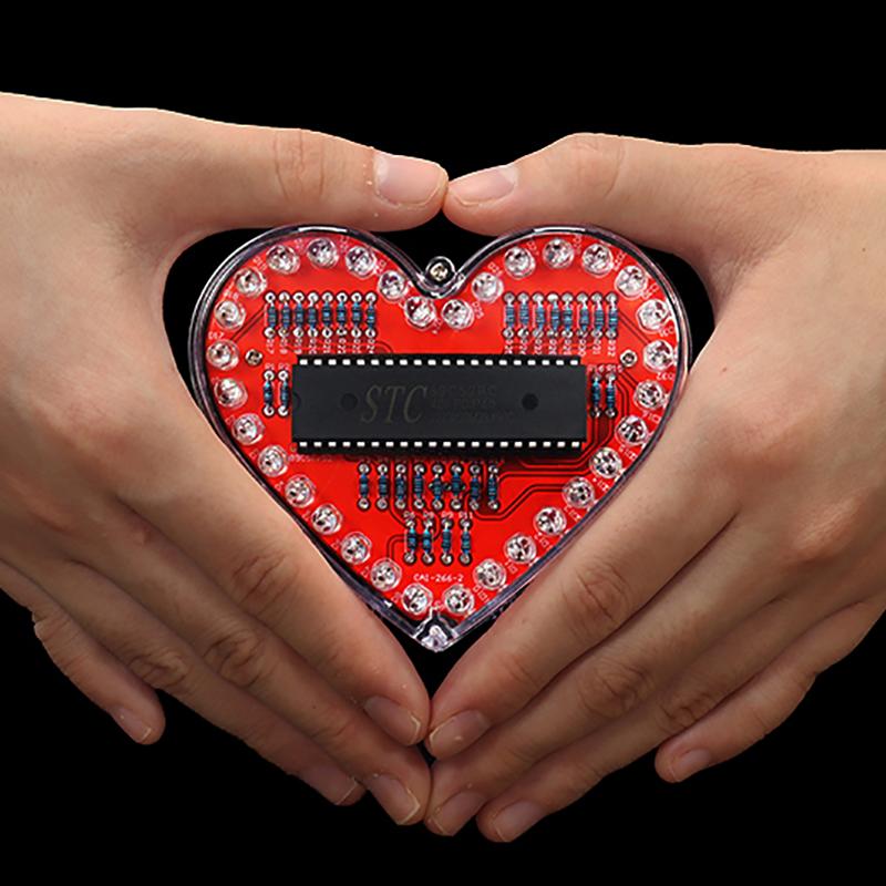 Led Heart-Shaped Flow Light Diy Electronic Kit With 32 Colorful Led Lights Diy Soldering Practice Kit Battery Powered