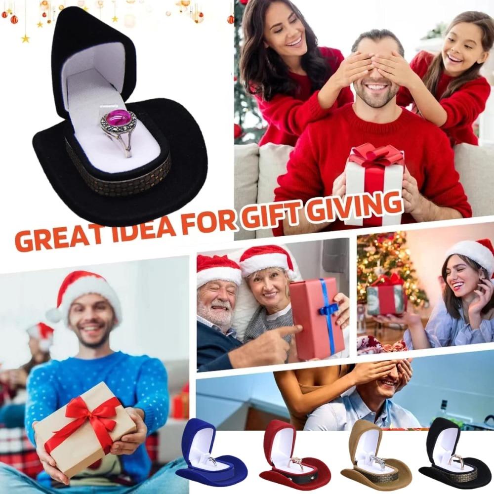 Ковбойская шляпа Ковбойская шляпа Шкатулка для драгоценностей Бархатная Западная Свадебный декор Шкатулка для драгоценностей Западная Свадебное кольцо