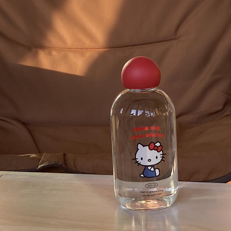 Милый стаканчик Китти, Высокоборосиликатное термостойкое нишевое стекло, Герметичная чашка для воды с красным носиком, Чашка для переноски в машине, Подарок
