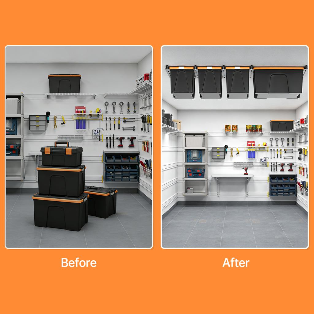 Overhead Garage Storage Rack Heavy Duty Steel Ceiling Mounted Bin Rack   for Garage Organization