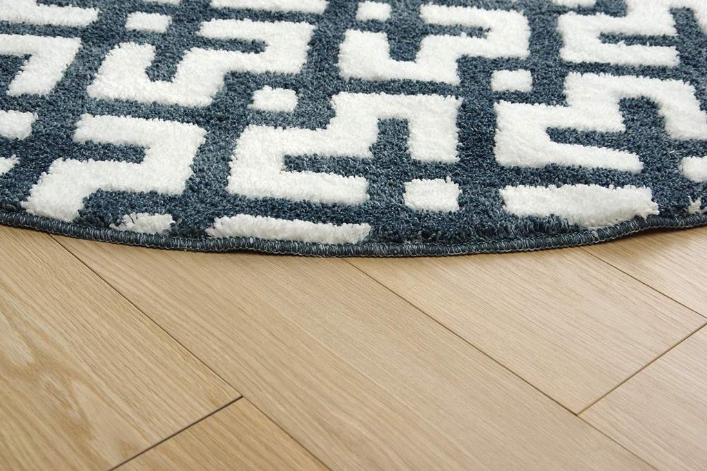 IKEHIKO Rug, Carpet, Round, Scandinavian Pattern, Non-Slip, Hand Washable, Navy, Approx. 160cm Round #9629149