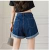 Summer Fashion High Waist Denim Shorts With Adjustment Belt Wide Leg Jeans Harem Pants