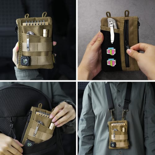 VIPERADE VE18 EDC Pouch for Men, Pocket Organizer with 3 Slots, 2 Zipper Pockets, Velcro Closure, and Multi-Tool Pouch (Tan)