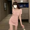 2025 Розовое сексуальное облегающее женское летнее платье с коротким рукавом