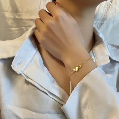 Серебряный браслет S925, полный бриллиантов, браслет Love, стильный браслет с двойным персиковым сердцем в подарок для вашей девушки