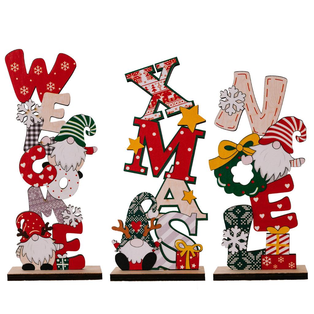 Christmas Gnome Desktop Figurine Wooden Christmas Decor With Printed Letters For Holiday Display